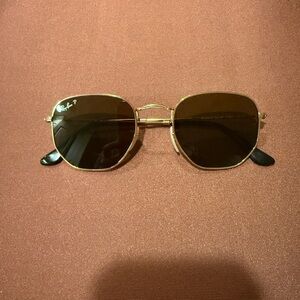 Ray-Ban Hexagonal Gold Frame Sunglasses with Brown Lenses